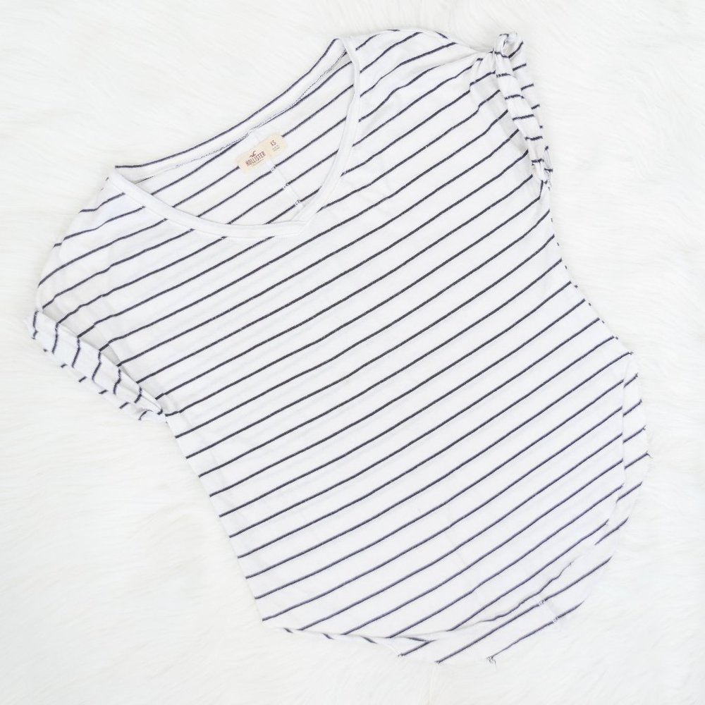 3/$20 Hollister White Striped V Neck Top